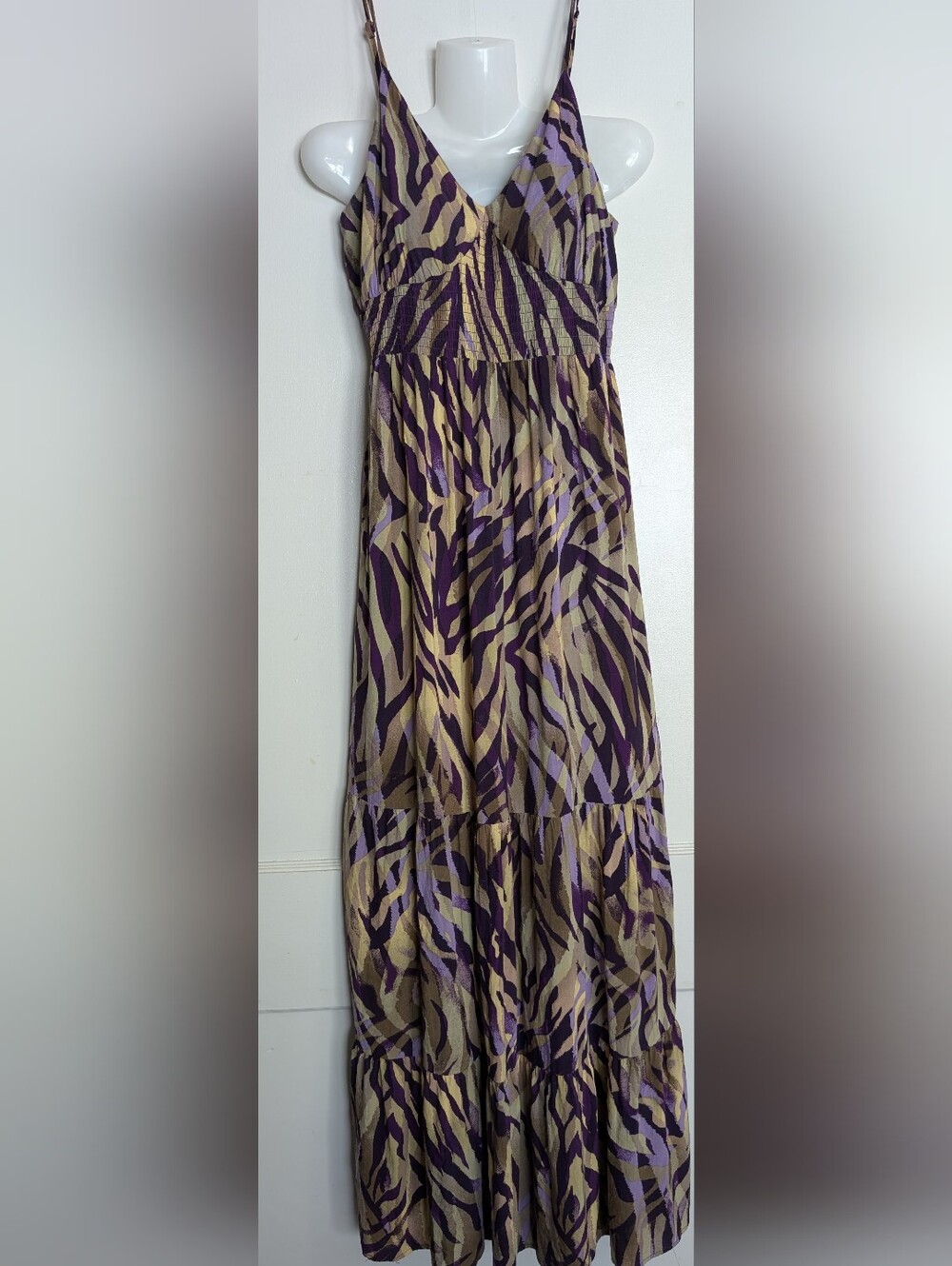 Miss Tina Purple and Tan Zebra-Print Maxi Dress
